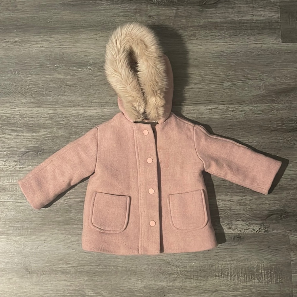 Zara Kids Pink Hooded Wool blend Coat